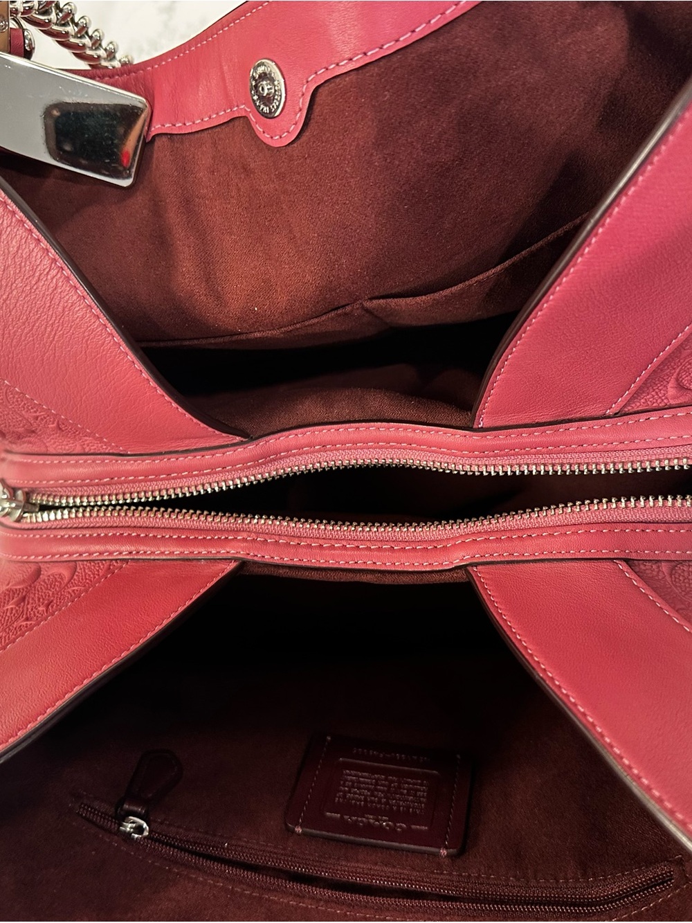 Coach pink Embossed Leather Tote with Chain-Detail - Picture 6 of 12